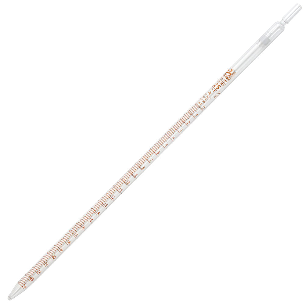 25 mL Serological Pipettes, Glass Class A, Reusable TD — White Band, 6/Box | Globe Scientific