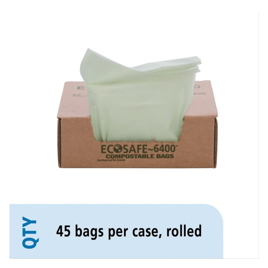 Stout EcoSafe-6400 Compostable Compost Bags, 13gal, .85mil, 24 x 30, Green (STOE2430E85)