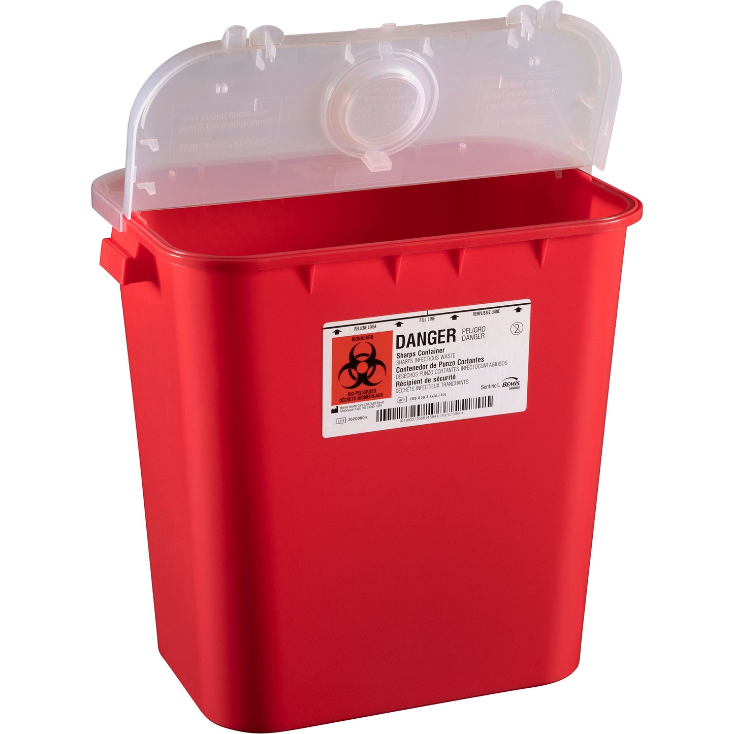 Bemis Sentinel Sharps Container Red Base 15-7/8 H X X 11-13/16 W Inch Vertical Entry 8 gal.