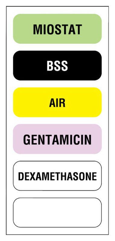 UAL Pre-Printed Label Anesthesia Label Multicolored Paper Miostat Bss Air Gentamicin Dexamethasone Black / White Medication Instruction