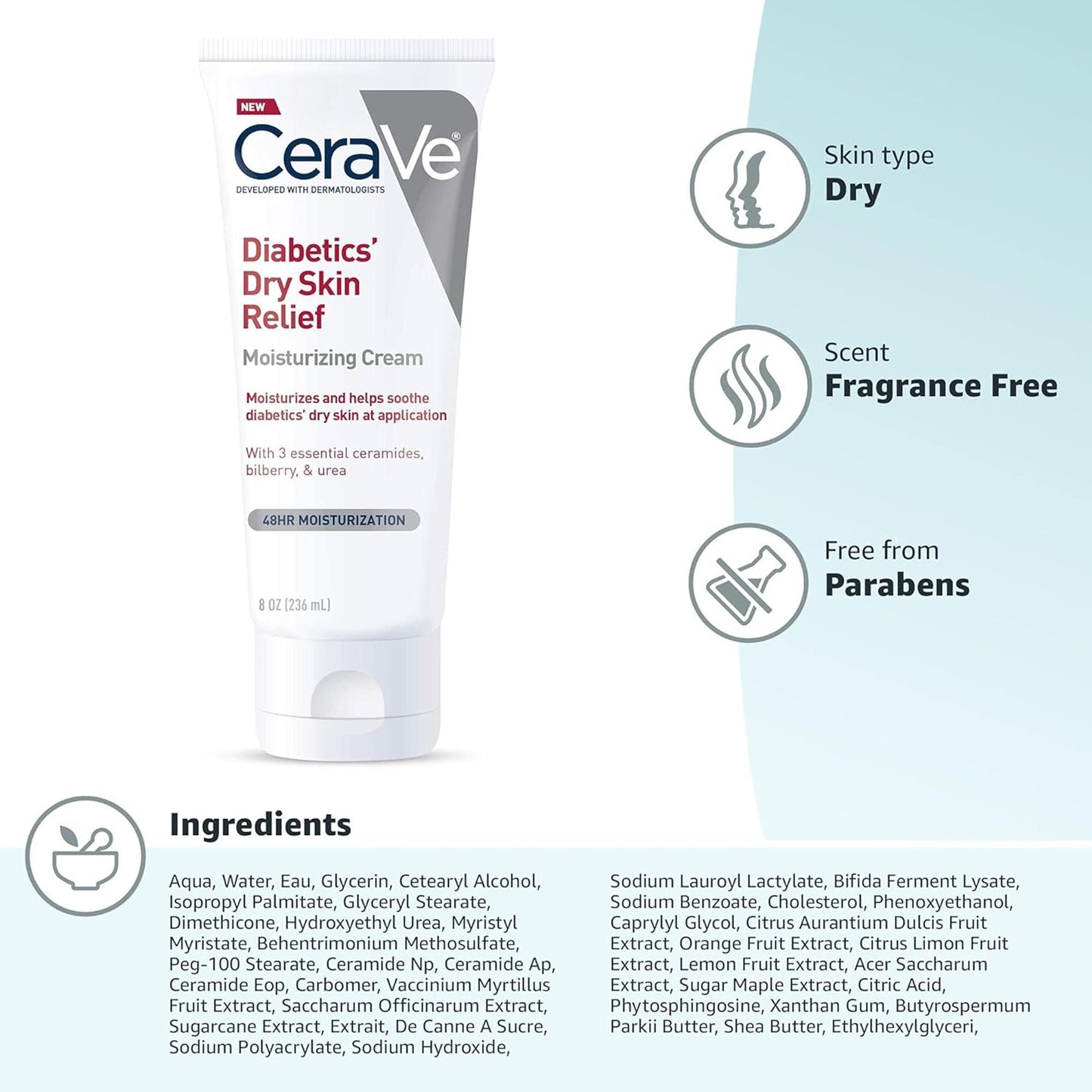 CeraVe® Diabetics' Dry Skin Relief Moisturizing Cream, Tube