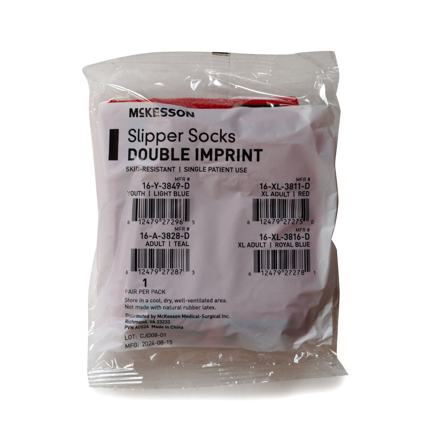 McKesson Slipper Socks, Double Tread, Extra Large, Red