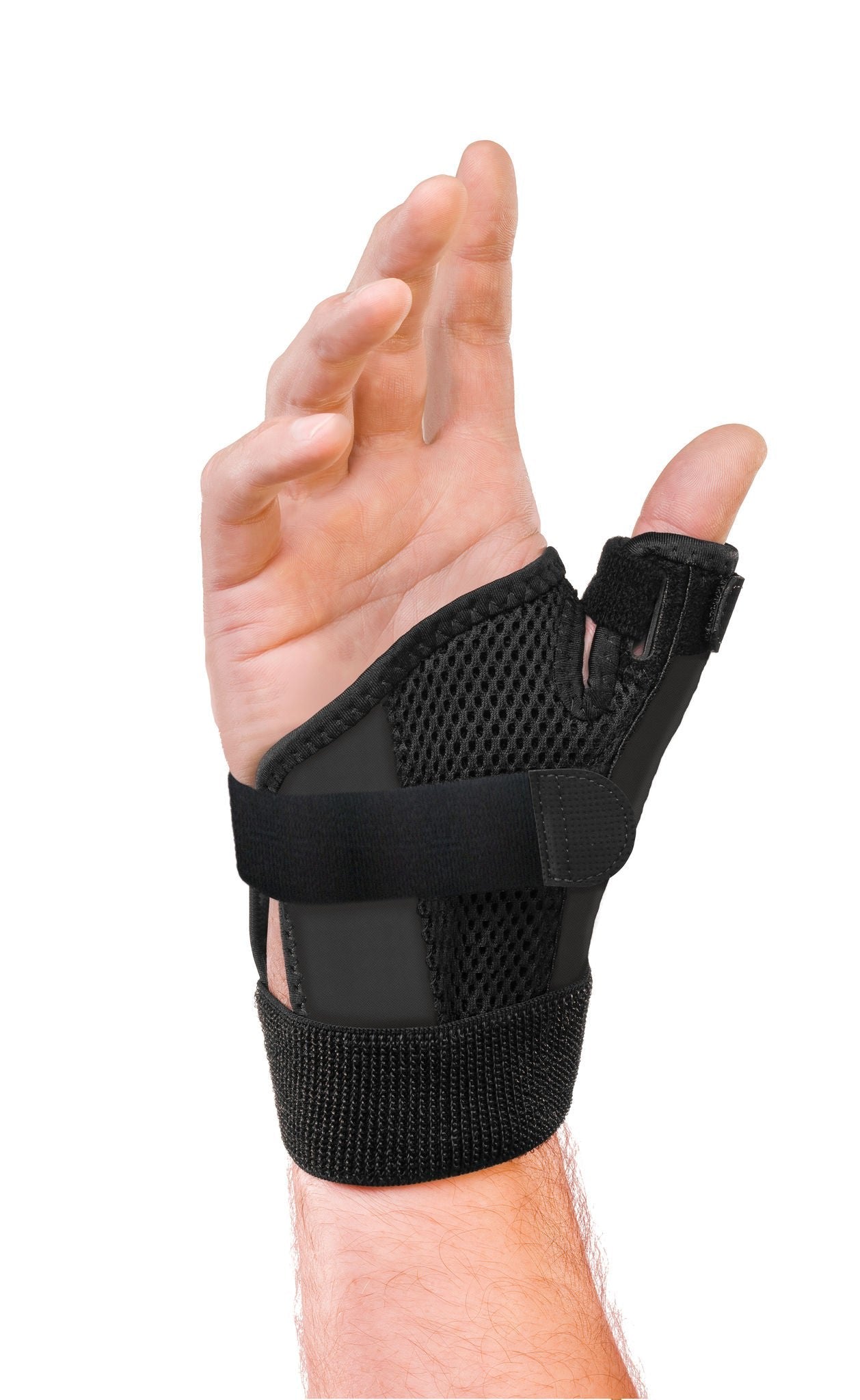 Mueller Sport Care Thumb Stabilizer Adult D-Ring / Hook and Loop Strap Closure Left Hand Black