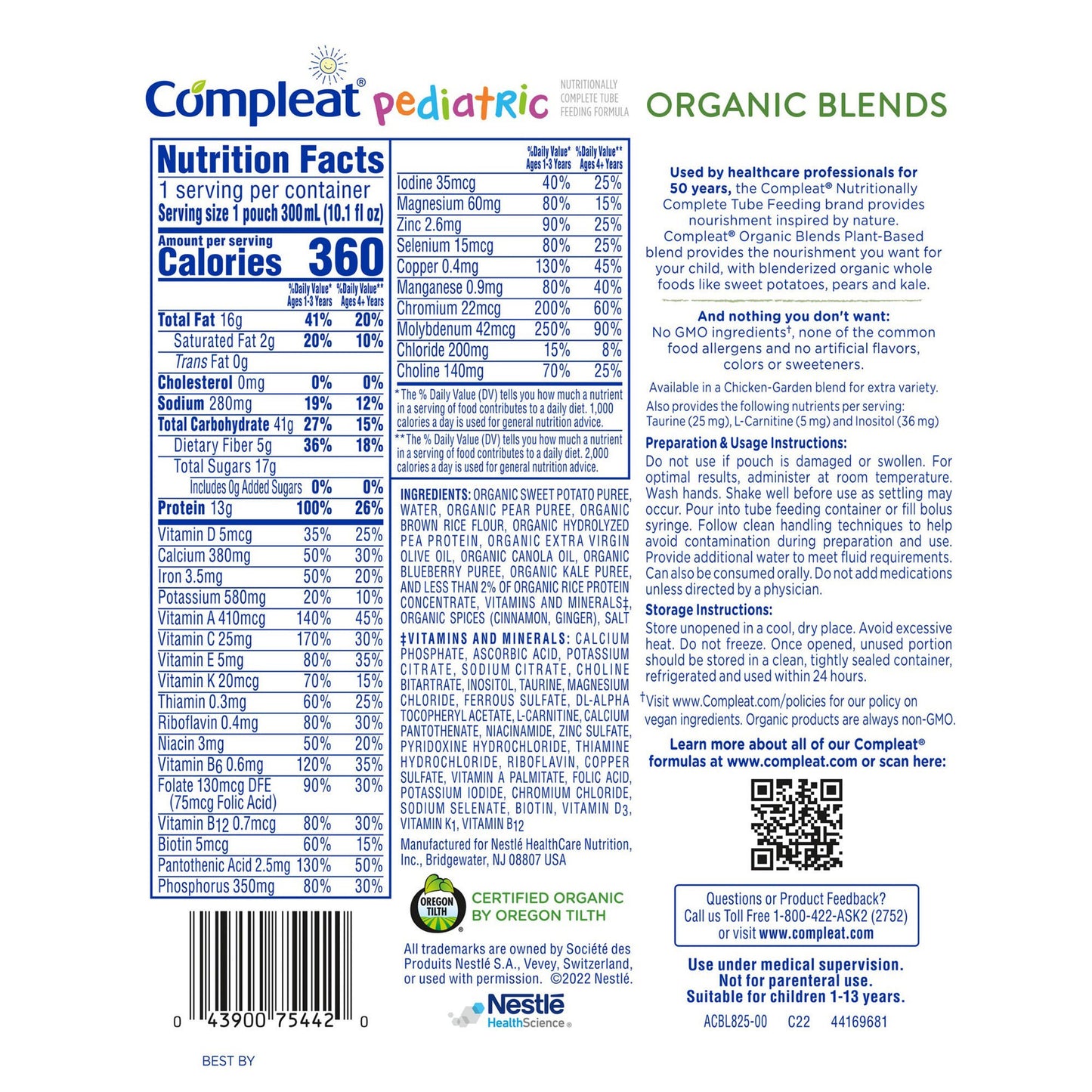 Compleat Pediatric Organic Blends Pediatric Oral Supplement Plant Blend Flavor Pouch Liquid Organic