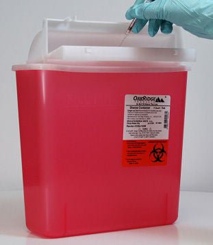 OakRidge M Style Sharps Container Translucent Red Base 10-3/20 H X 4.67 W X Inch Horizontal Entry 1.25 gal.