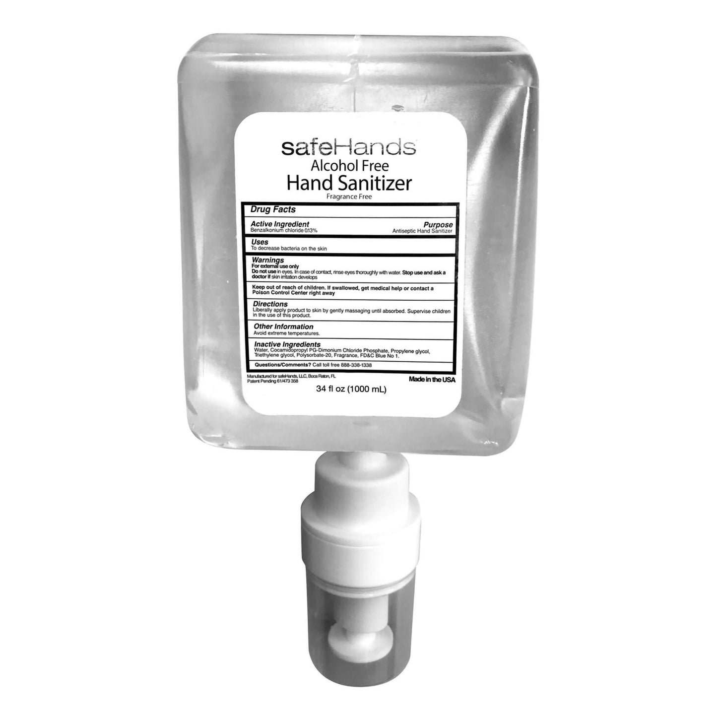 safeHands® Alcohol-Free Hand Sanitizer Dispenser Refill Bottle