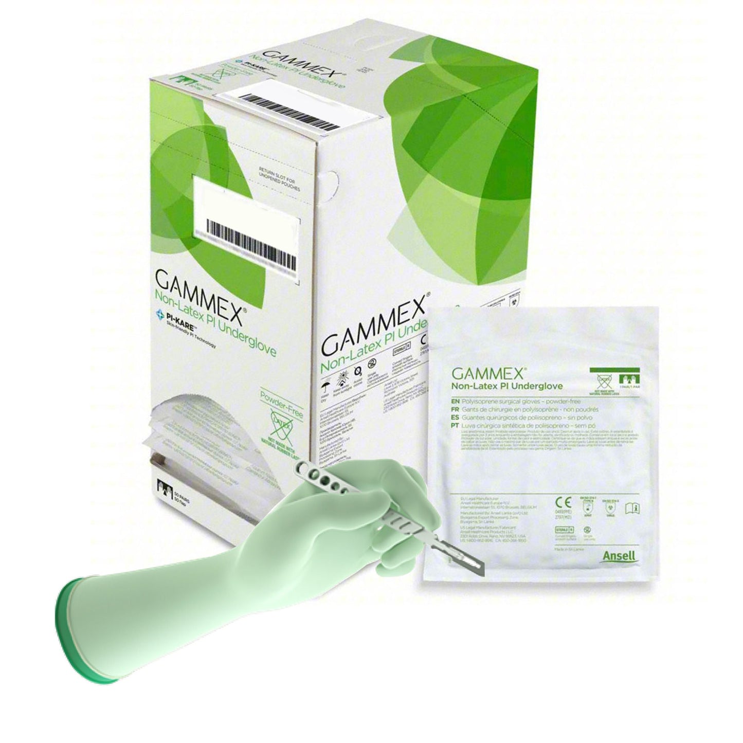 Sterile GAMMEX® Non-Latex PI Underglove Polyisoprene Surgical Gloves, Green