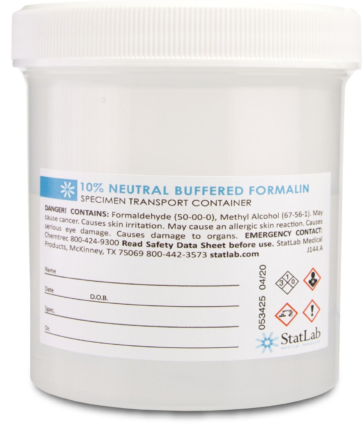Prefilled Formalin Container Fill in 500 mL (16.9 oz.) Screw Cap Warning Label / Patient Information