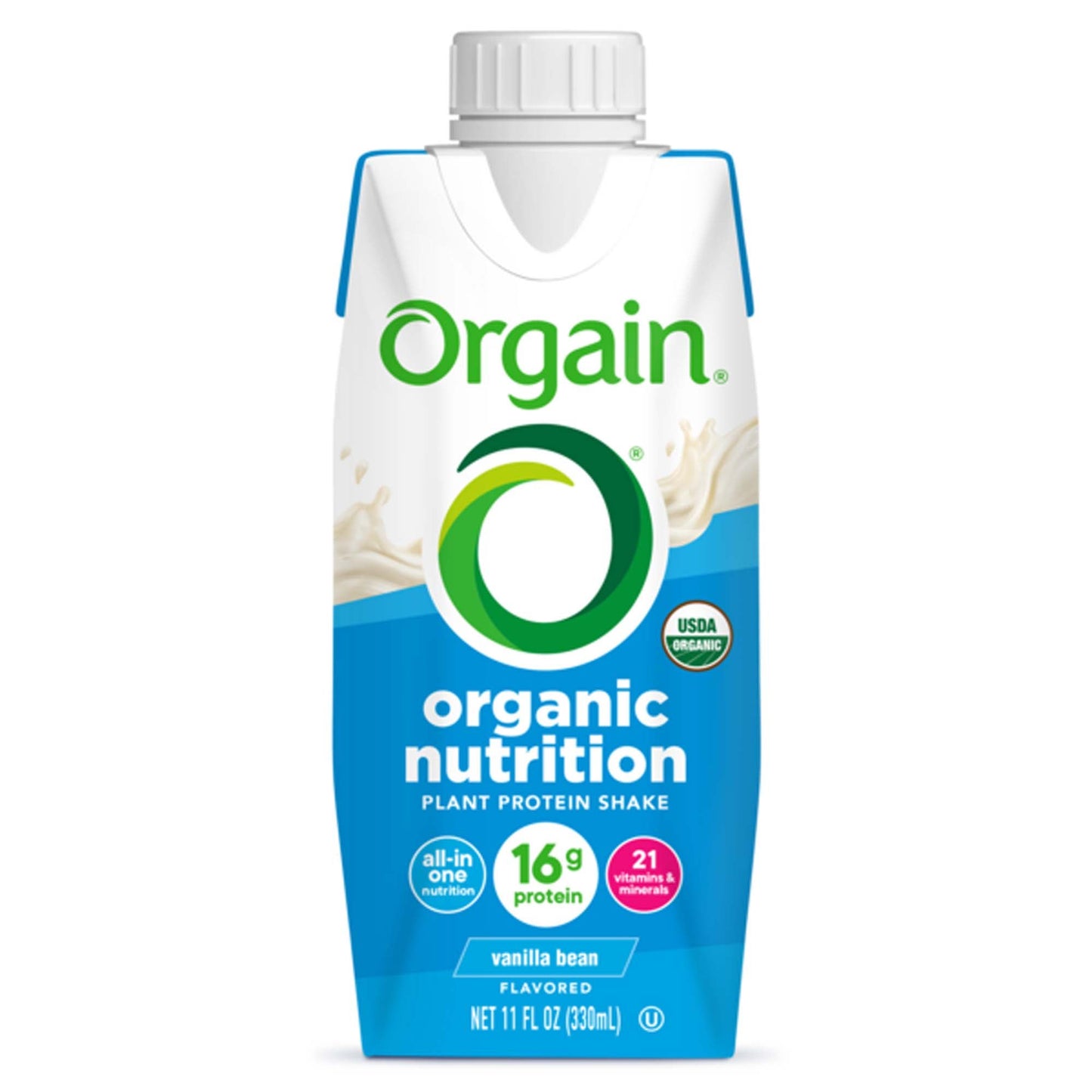 Orgain Organic Nutrition Vegan Shake Oral Supplement Vanilla Bean Flavor Liquid Carton