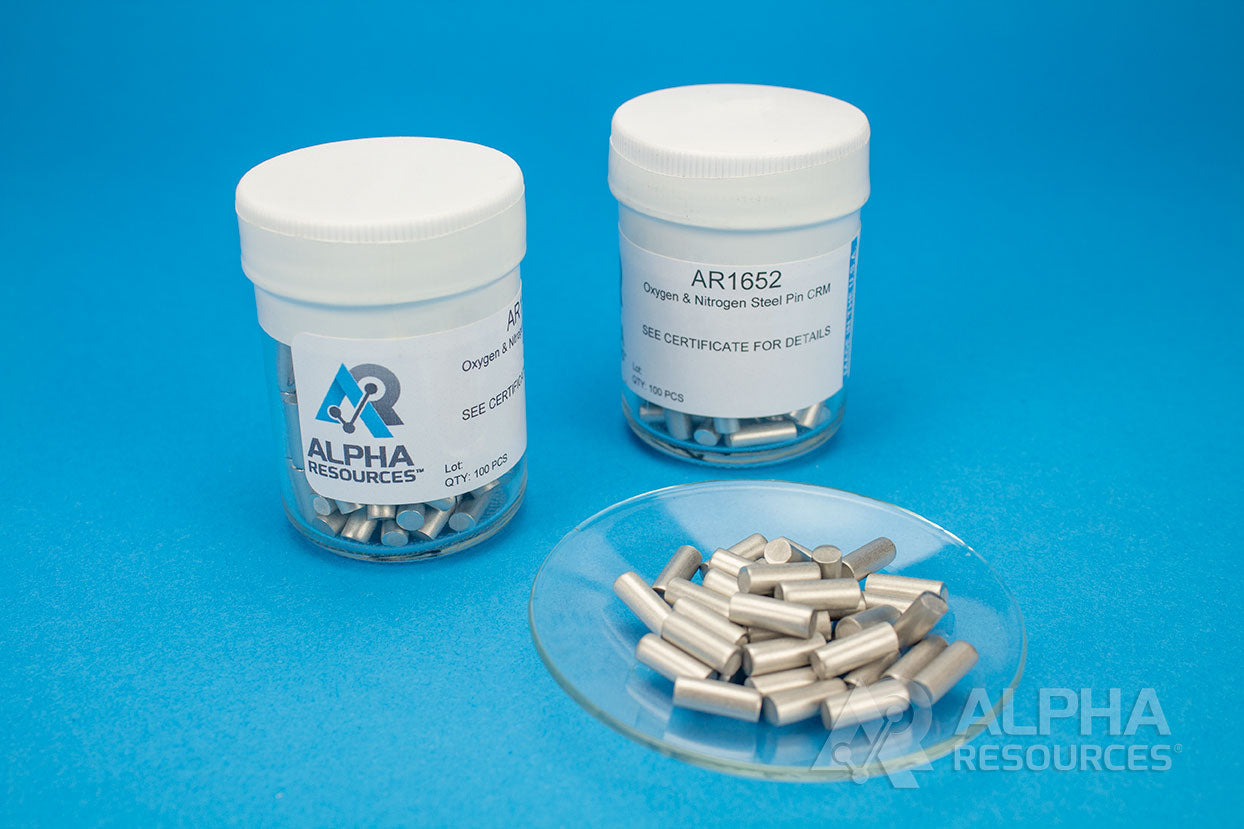 Oxygen and Nitrogen in Steel CRM (O= 0.00296%, N= 0.0579%) - 1g Pin - Alpha Resources part AR1652 (replaces ELTRA 91100-1005)