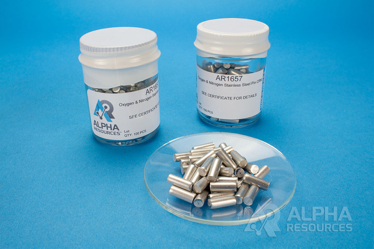 Oxygen and Nitrogen in Steel CRM (O= 0.0030%, N= 0.0319%) - 1g Pin - Alpha Resources part AR1657