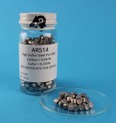 Carbon and Sulfur CRM (C= 0.087% S= 0.335%) - 0.5g Steel Pin - Alpha Resources part AR514
