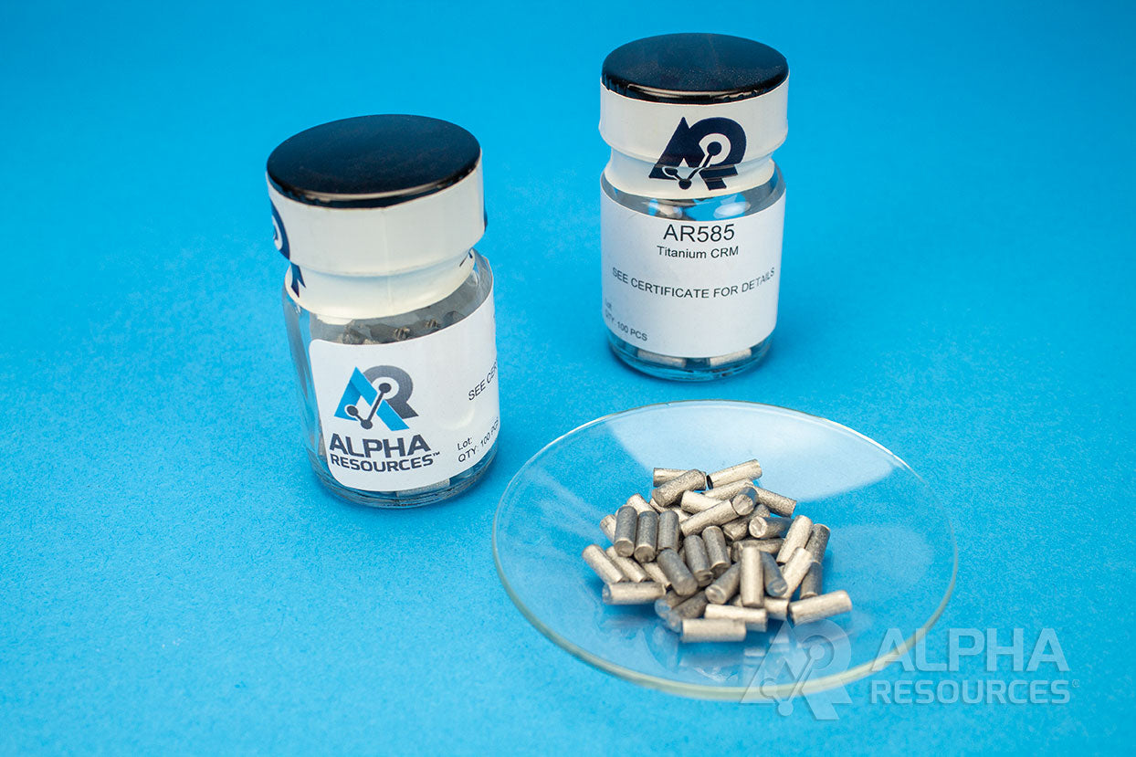 Hydrogen and Carbon in Titanium CRM (H=0.0081% C=0.007%) - 0.25g Pins - Alpha Resources part AR585