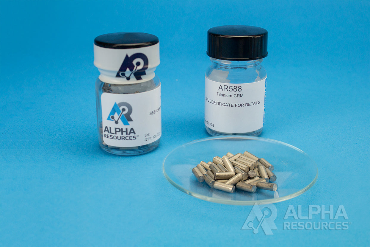 Hydrogen and Carbon in Titanium CRM (H=0.0178% C=0.0091%) - 0.25g Pins - Alpha Resources part AR588