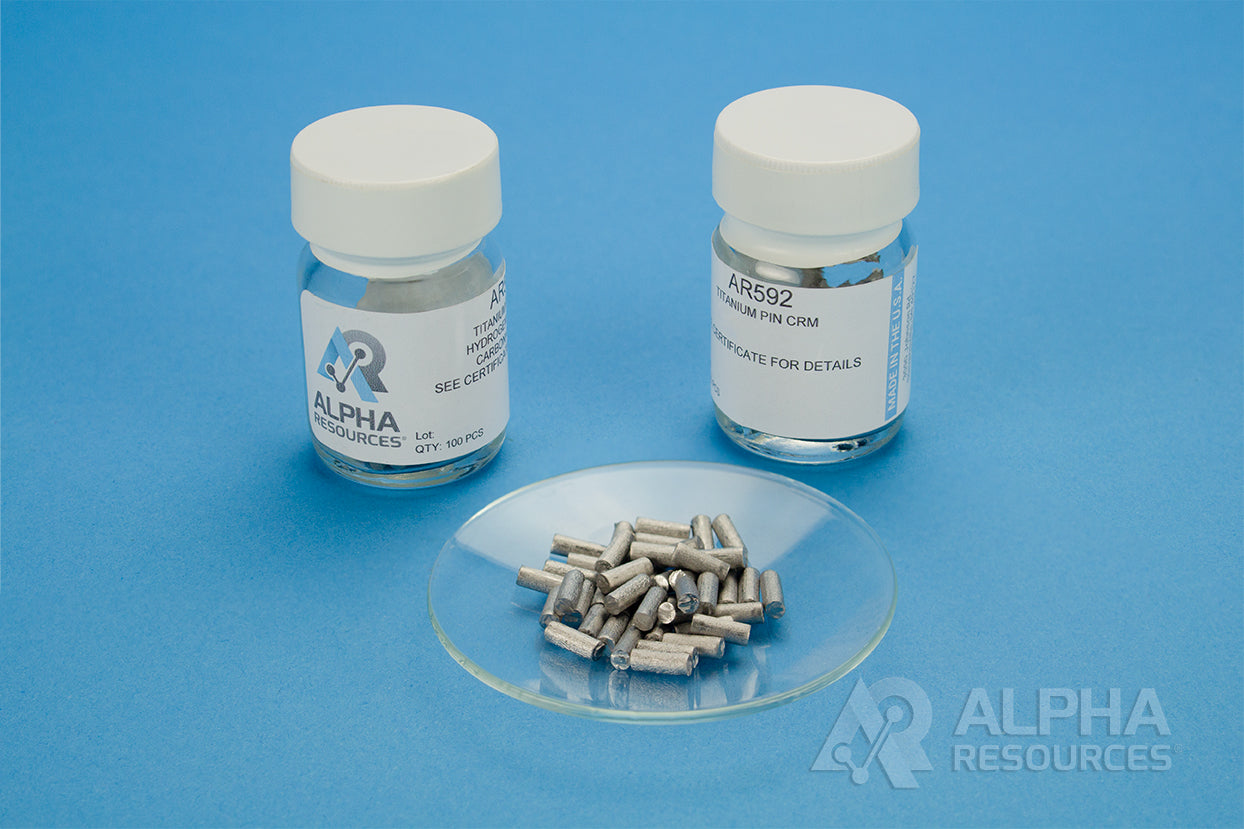Hydrogen and Carbon in Titanium CRM (H=0.0365% C=0.0094%) - 0.25g Pin - Alpha Resources part AR592