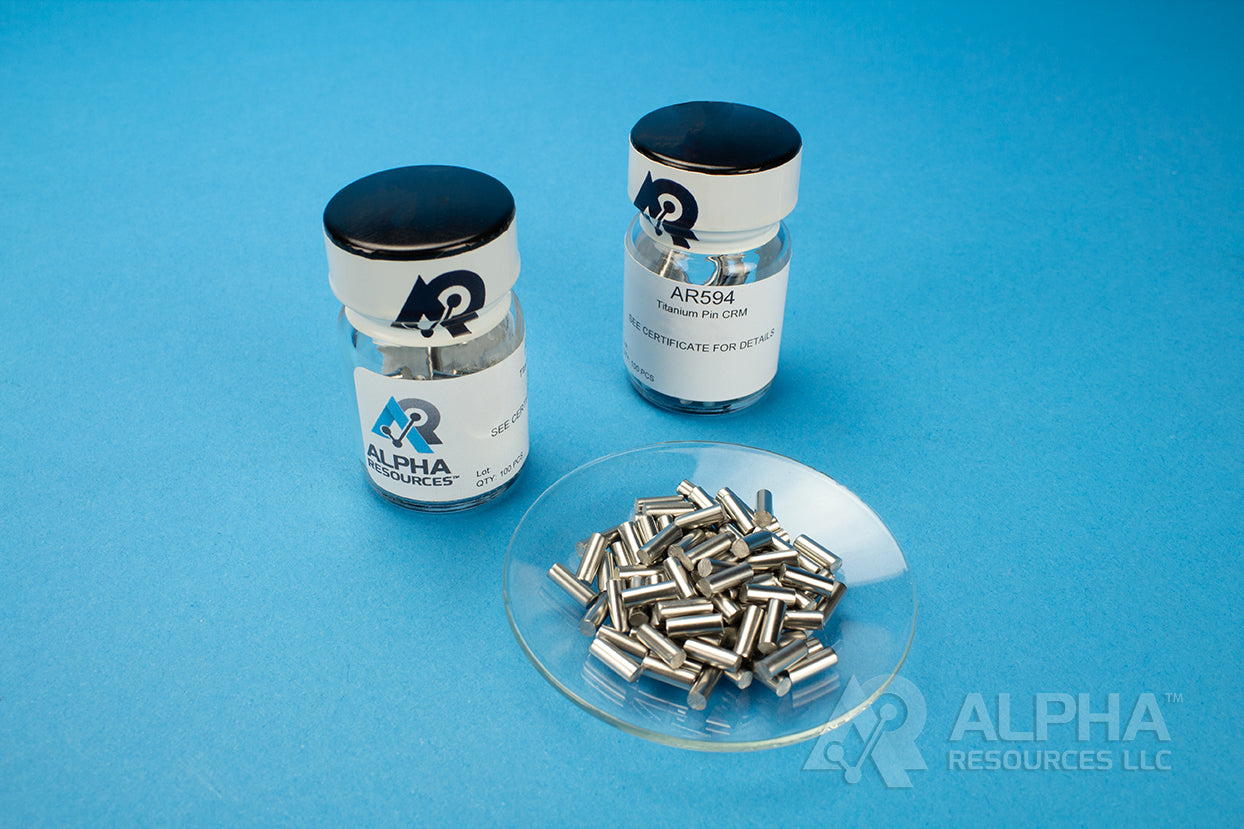 Hydrogen and Carbon in Titanium CRM (H=0.0003% C=0.020%) - 0.25g Pin - Alpha Resources part AR594