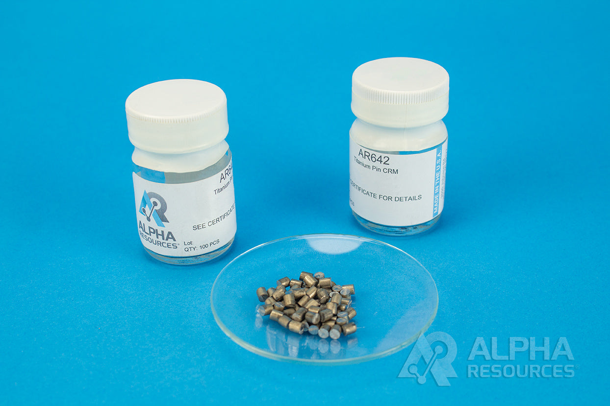 Titanium Pin CRM (O= 0.0453%, N= 0.0025% (reference only), H= 0.0046%) – 0.1g Pin - Alpha Resources part AR642
