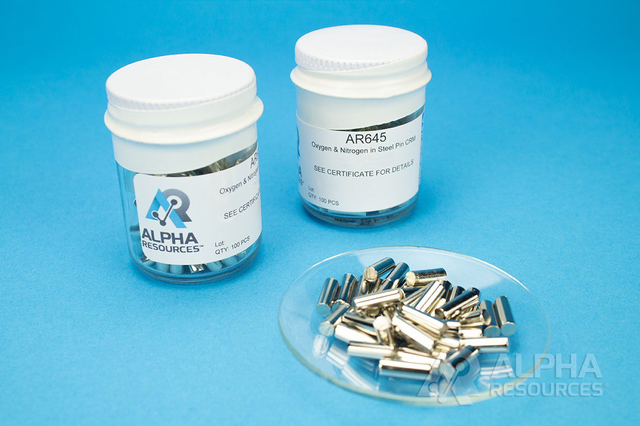 Oxygen and Nitrogen in Steel CRM (O= 0.0053%, N= 0.0056%) - 1g Pin - Alpha Resources part AR645 (replaces LECO 501-644)