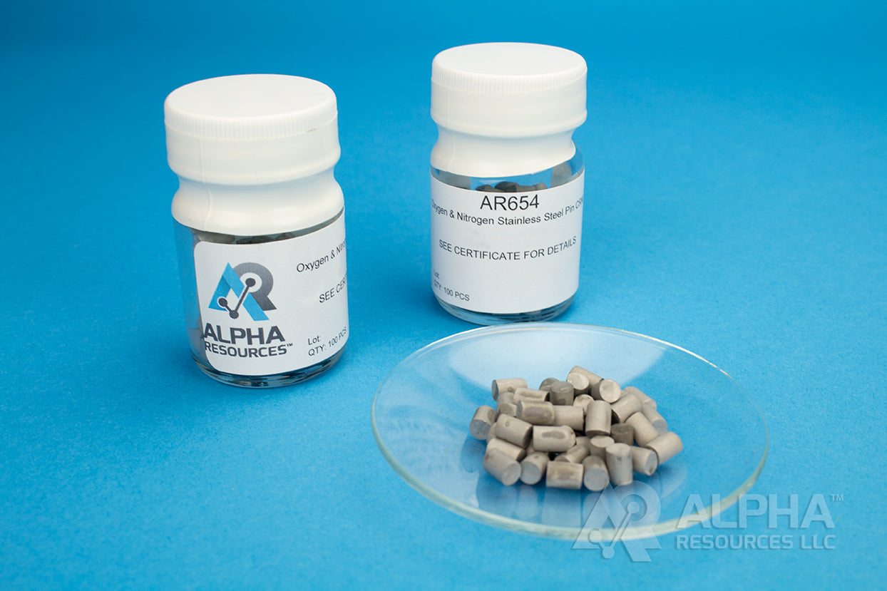 Oxygen and Nitrogen in Steel CRM (O= 0.0037%, N= 0.0569%) - 0.5g Pin - Alpha Resources part AR654