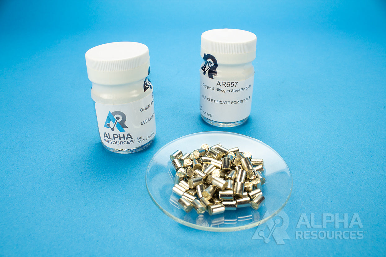 Temporarily Discontinued - Oxygen and Nitrogen Steel Pin CRM (O= 0.0097%, N= 0.0100%) - 0.5g Pin - Alpha Resources part AR657