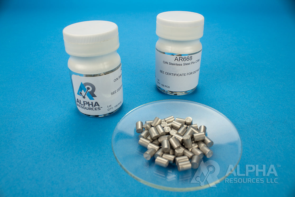 Oxygen and Nitrogen in Stainless Steel CRM (O= 0.0009%; N= 0.0041%) - 0.5g Pins - Alpha Resources part AR668