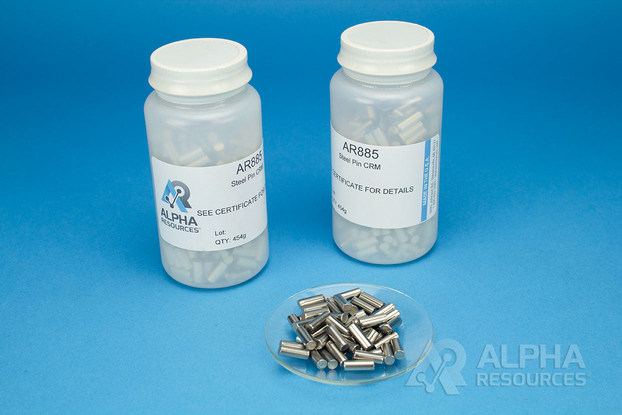 Carbon and Sulfur CRM (C= 0.817% S= 0.0051%) - 1g Steel Pin - Alpha Resources part AR885 (replaces LECO 501-679)