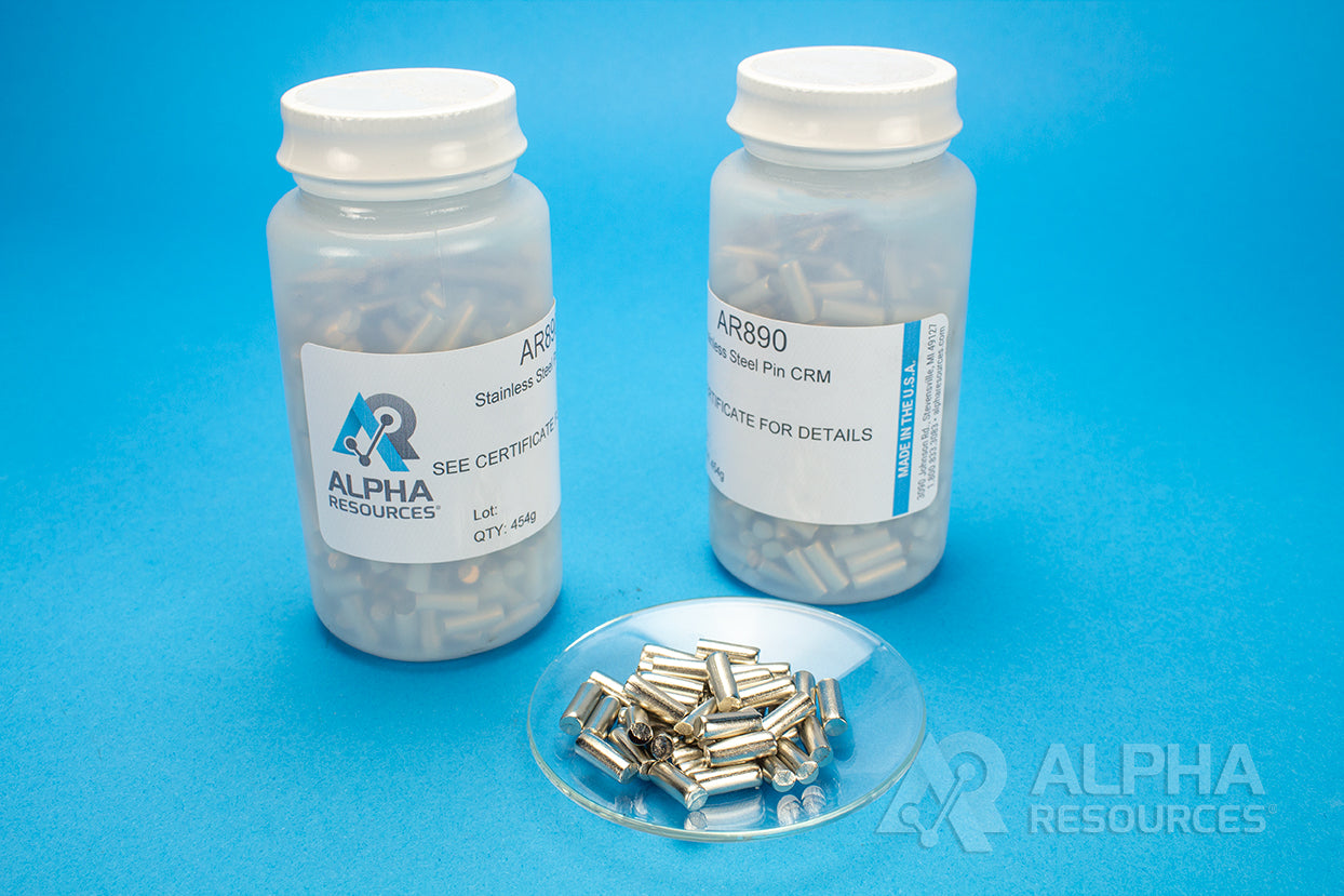 Carbon and Sulfur CRM (C= 0.105% S= 0.0048) - 1g Steel Pin - Alpha Resources part AR890 (replaces LECO 501-676)