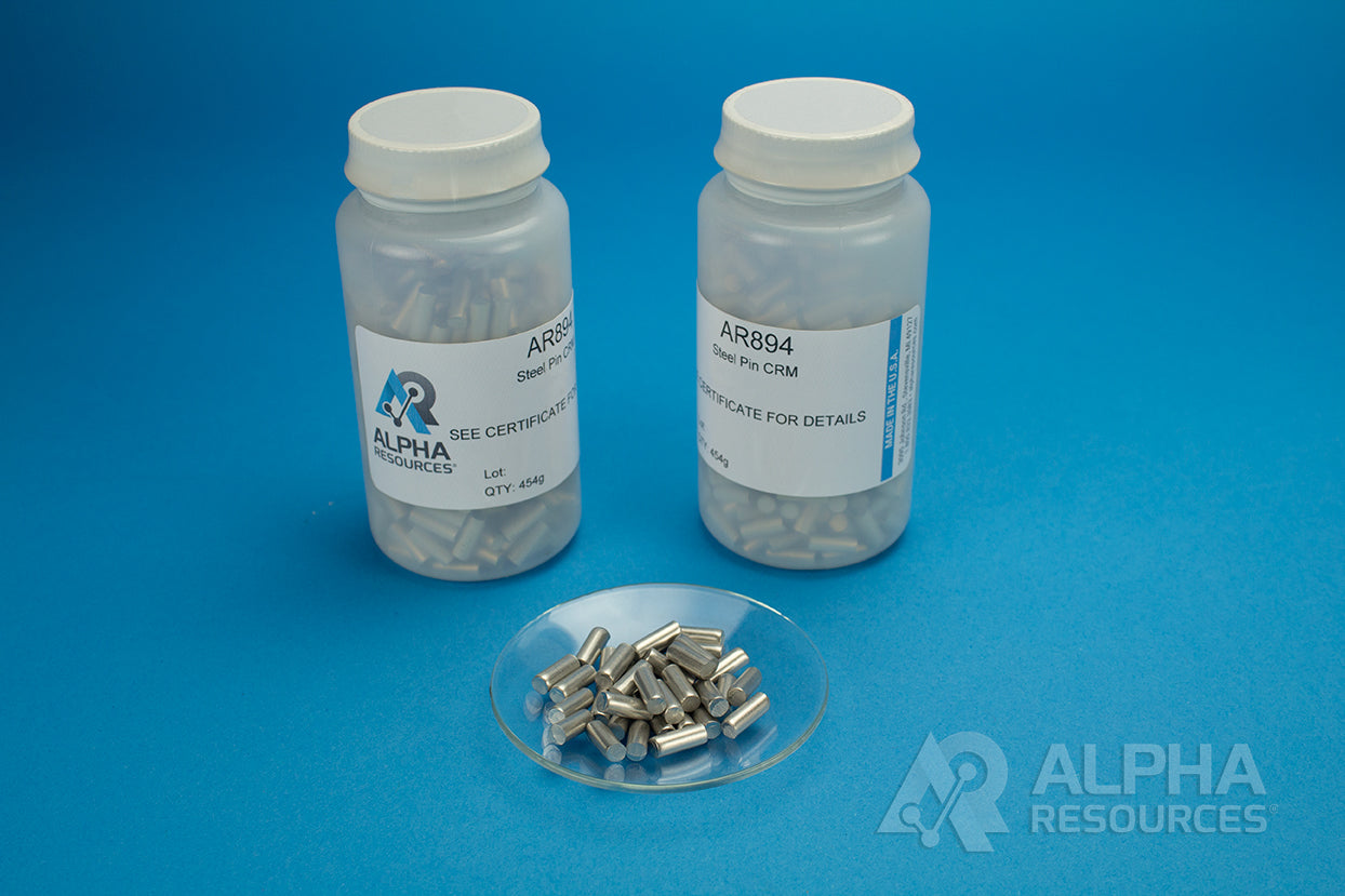 Carbon and Sulfur CRM (C= 0.568% S= 0.0033%) - 1g Steel Pin - Alpha Resources part AR894
