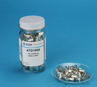 Pressed Tin Capsule (H=8mm, D=5mm) - Alpha Resources part ATD1008 (replaces Costech 041077)