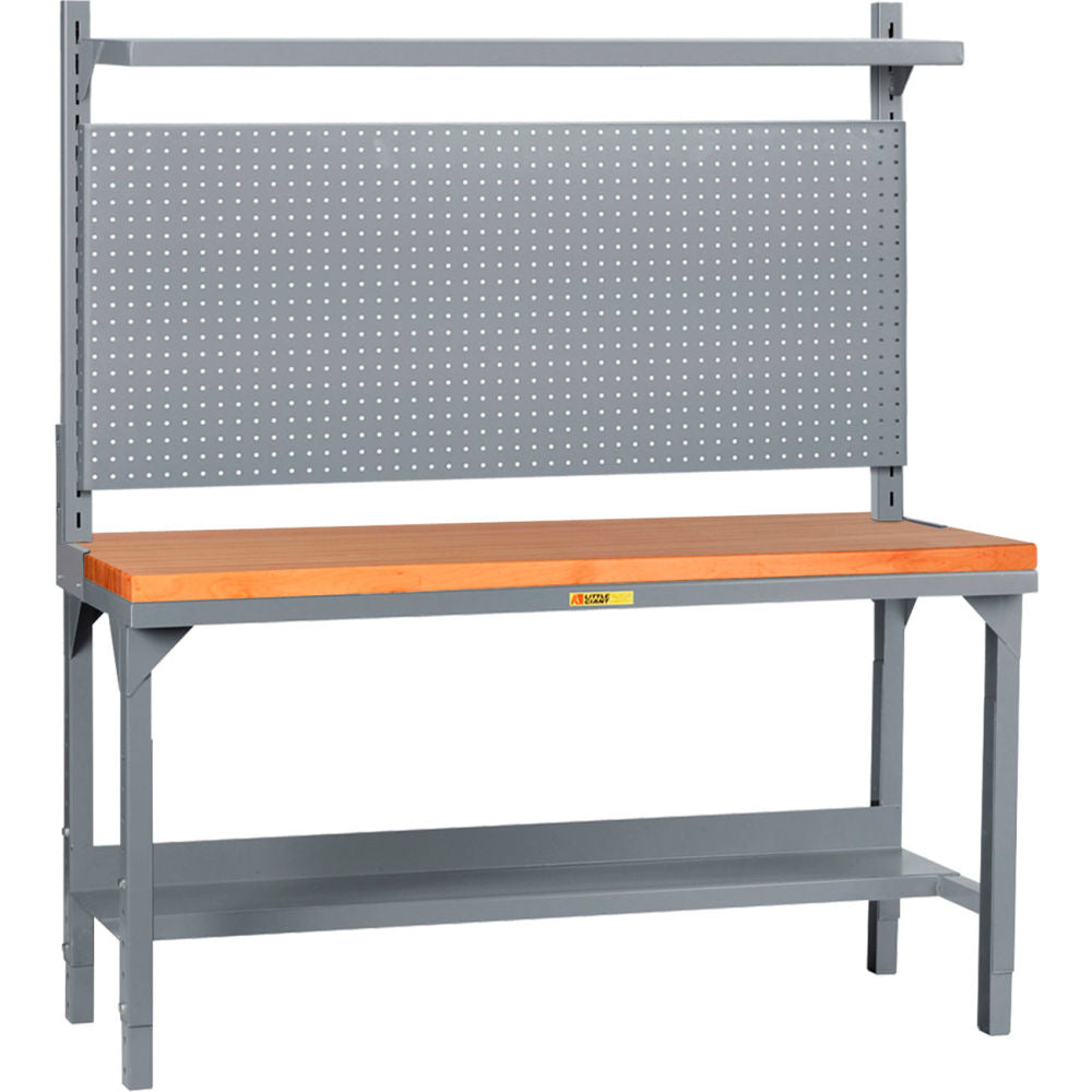 Little Giant HD Adj. Height Butcher Block Packaging Table w/Pegboard Panel, Shelf, 48"W x 24"D
