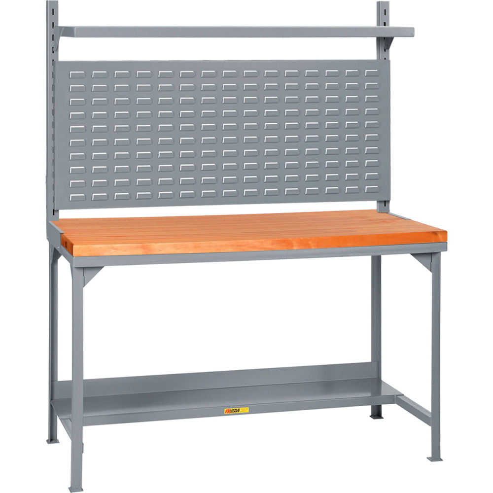Little Giant Heavy-Duty Butcher Block Packaging Table w/Louvered Panel, Lower Shelf, 60"Wx30"D
