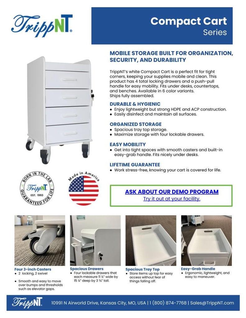 Compact 4-Drawer Locking Lab Cart | HDPE Mobile Storage 51080