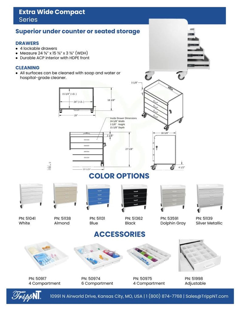TrippNT 51138 Extra Wide Compact Cart Almond Beige Drawers Multi-Angle View