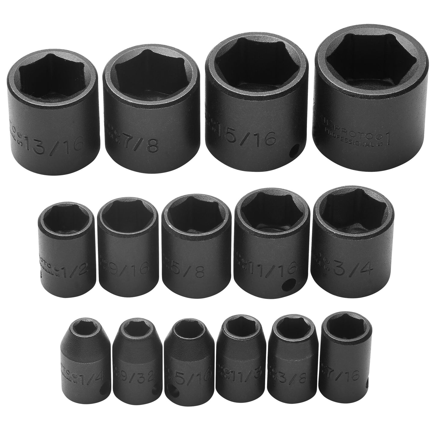 Proto J72106 — 3/8 in. Drive 6-Point Impact Socket Set (15 pc.) J72106