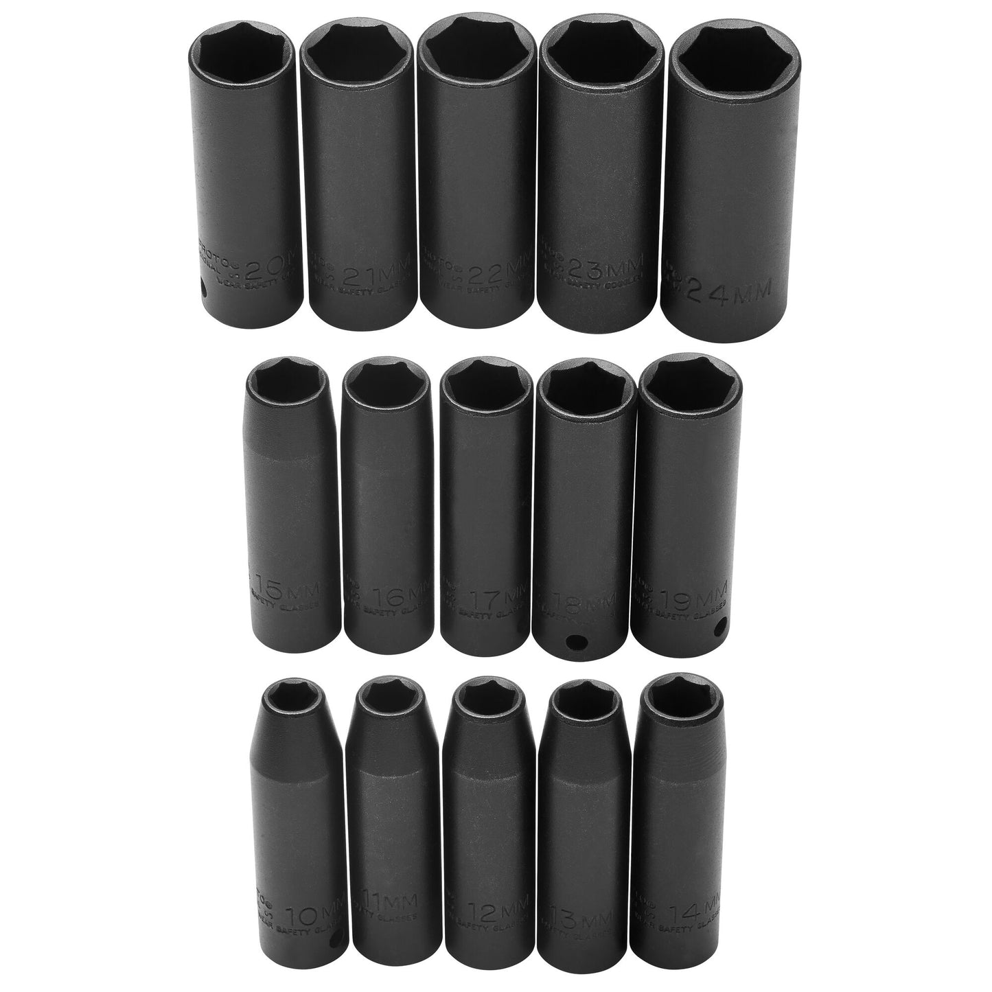 Proto J74217 — 1/2 in. Drive 6-Point Metric Thin Wall Impact Socket Set (15 pc.) J74217