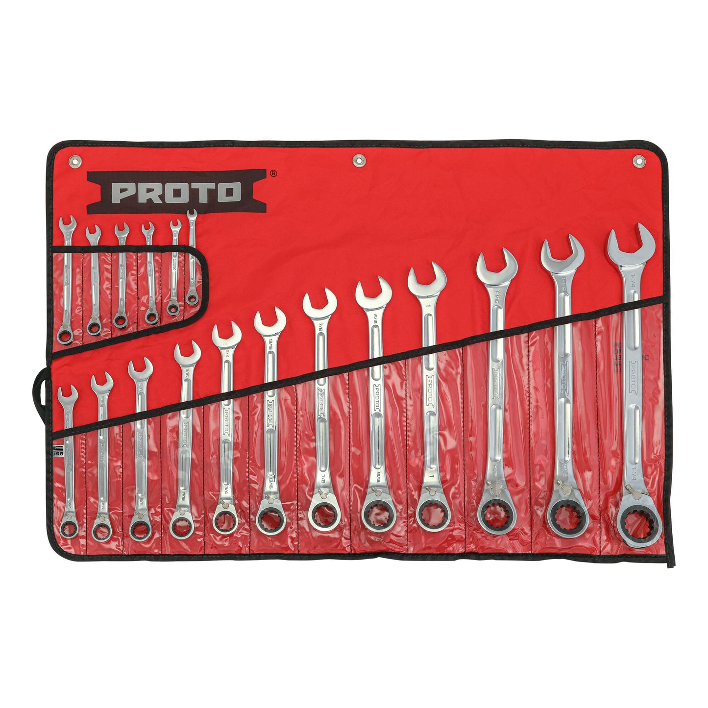 Proto JSCV-18SB — Full Polish Reversible Ratcheting Combination Spline Wrench Set (18 pc.) JSCV-18SB
