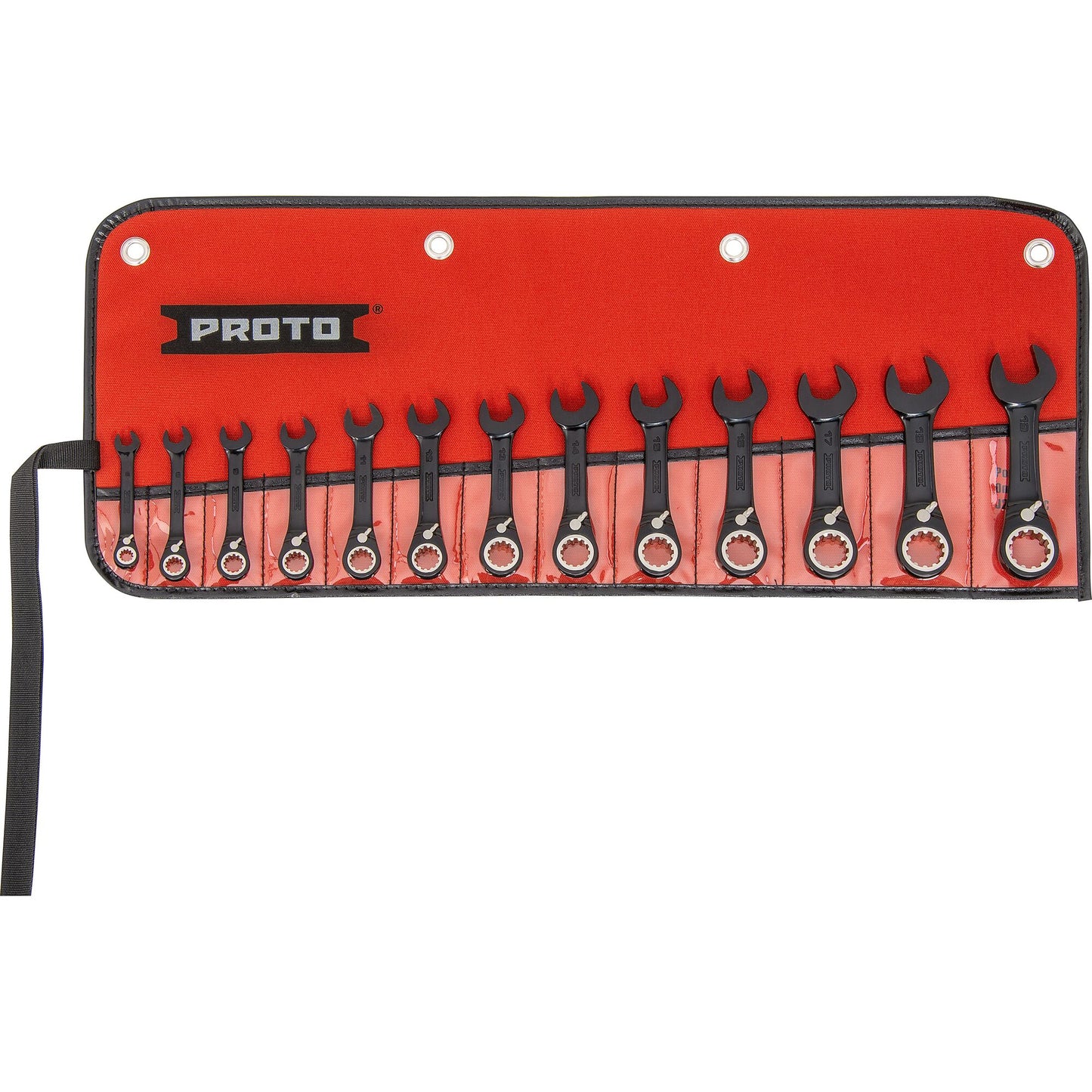 Proto JSCVMS-13S — Black Chrome Metric Combination Stubby Reversible Ratcheting Spline Wrench Set (13 pc.) JSCVMS-13S