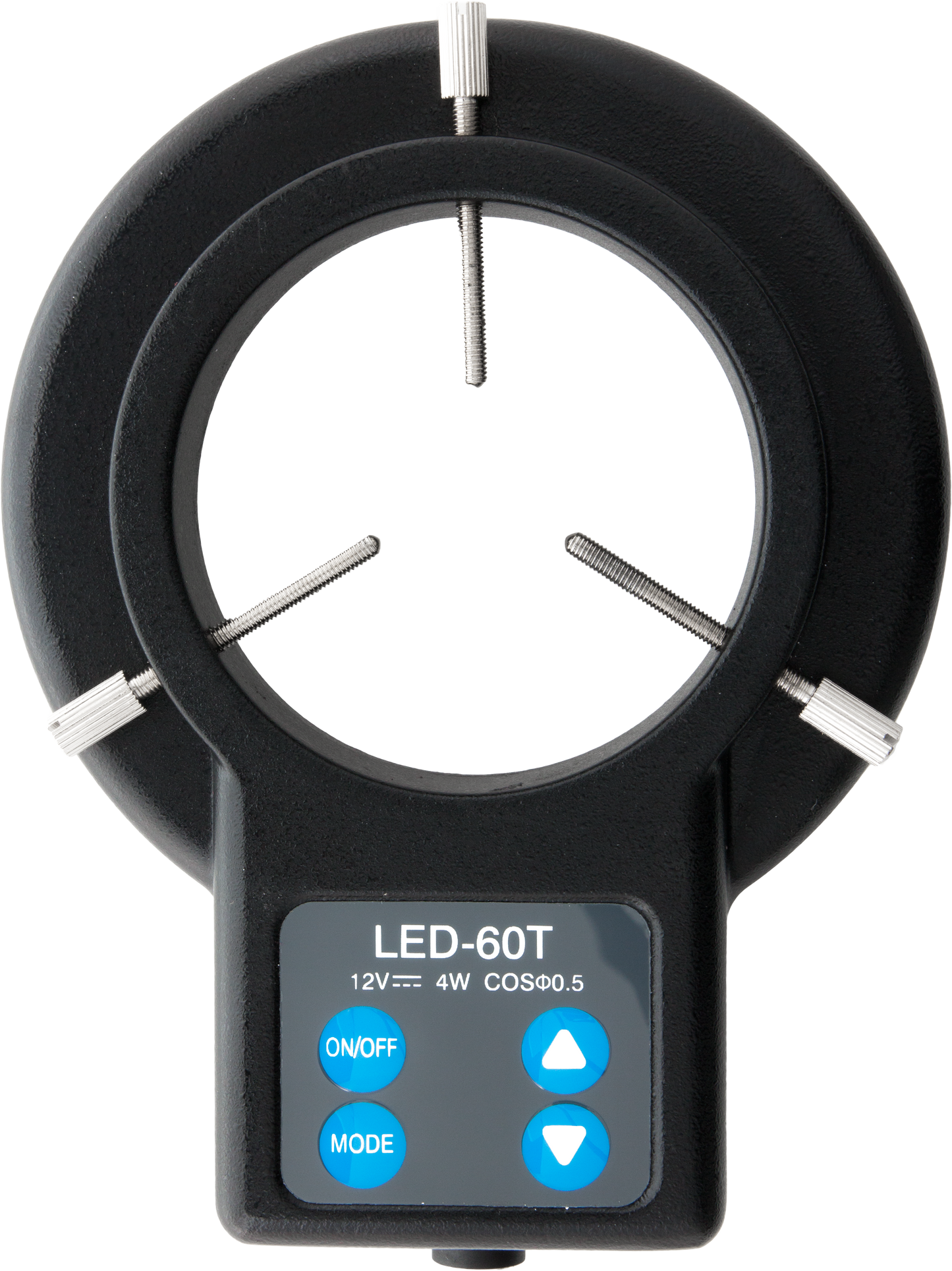 LED ring light with 60 bulbs and segmented intensity control for microscopes