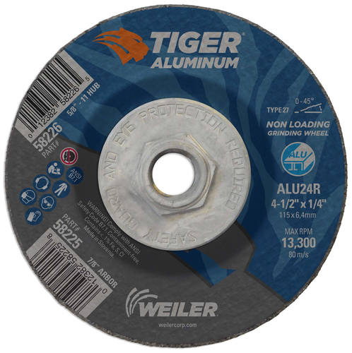 Weiler TIGER ALUMINUM Type 27 Grinding Wheel ALU24R 5/8-11 Nut 58226 — Pack of 10