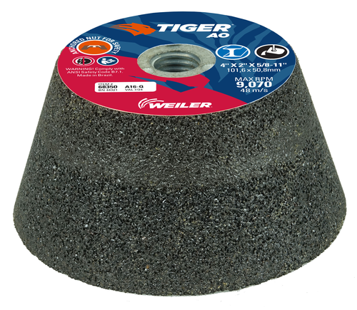 Weiler TIGER AO Type 11 Flaring Cup Wheel, A16-Q, 4/3 x 2 x 5/8-11 68350 — Box of 5
