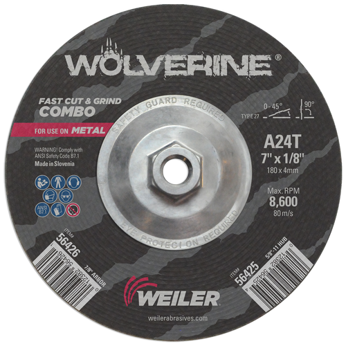 Weiler Wolverine Type 27 Cut/Grind Combo Wheel