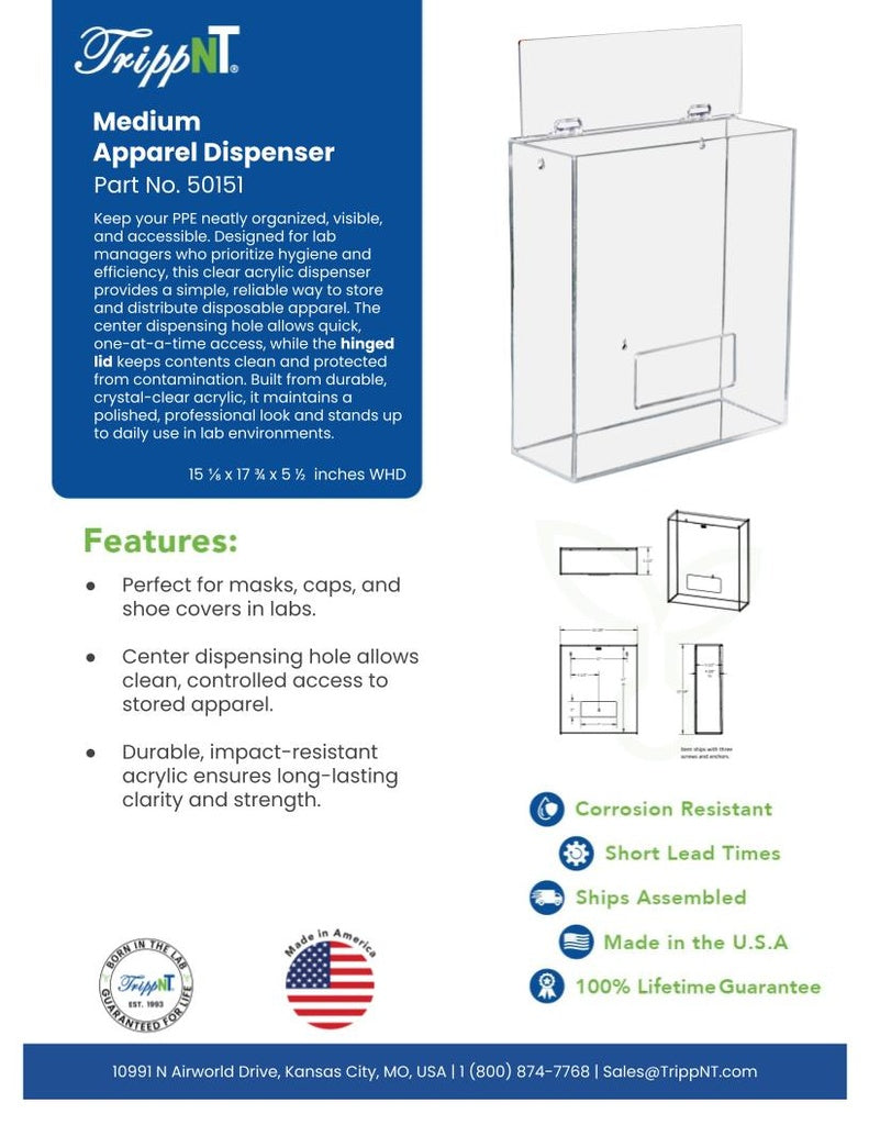 TrippNT 50151 Medium Apparel Dispenser - Gowning Room Wall Installation Lifestyle Shot