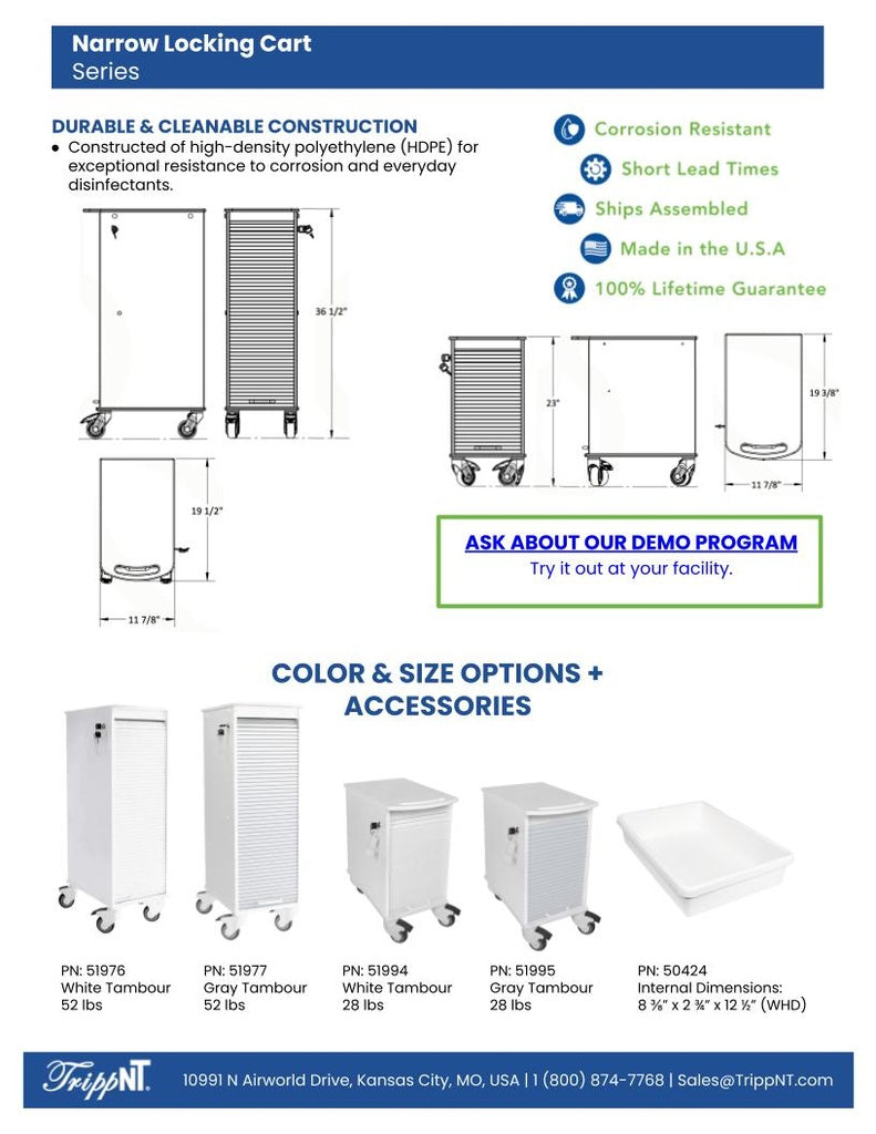 TrippNT 51977 6 Shelf Narrow Locking Cart - Dental or Clinic Supply Staging Context