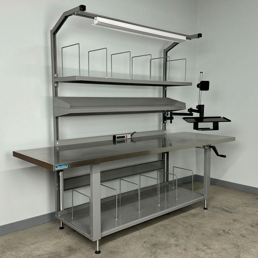 Stackbin Packing Workbench #3, Stainless Skin Top, 96"W x 30"D, Gray