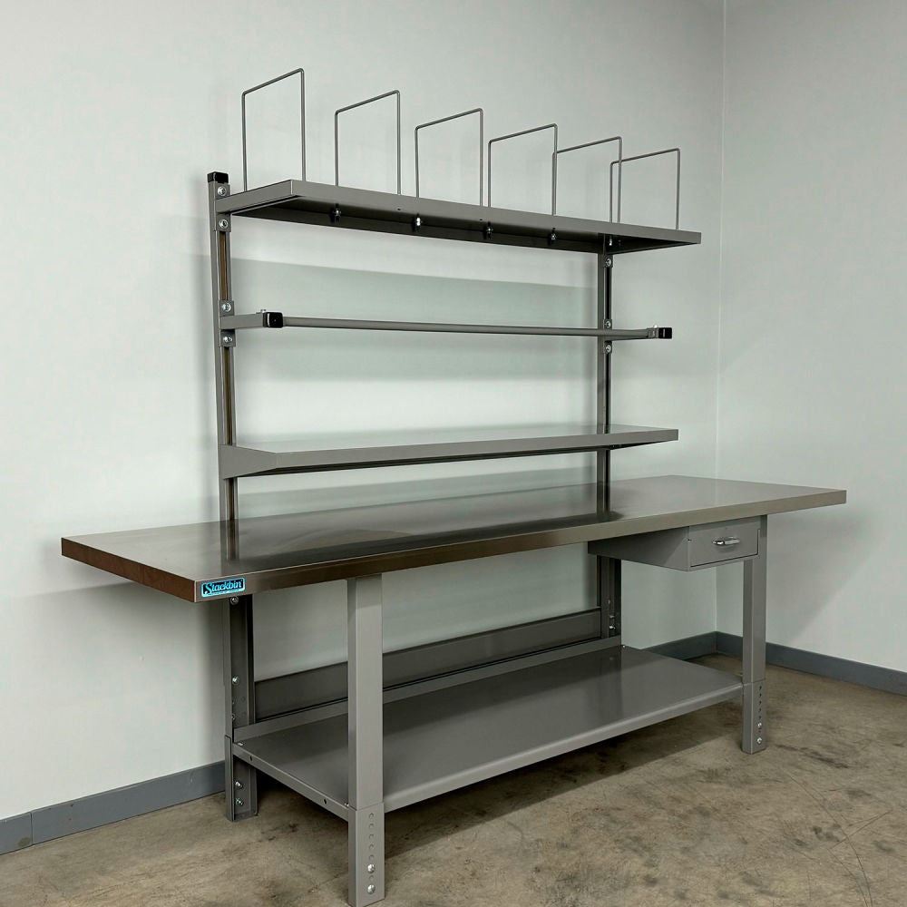 Stackbin Packing Workbench #8, Stainless Skin Top, 96"W x 30"D, Gray