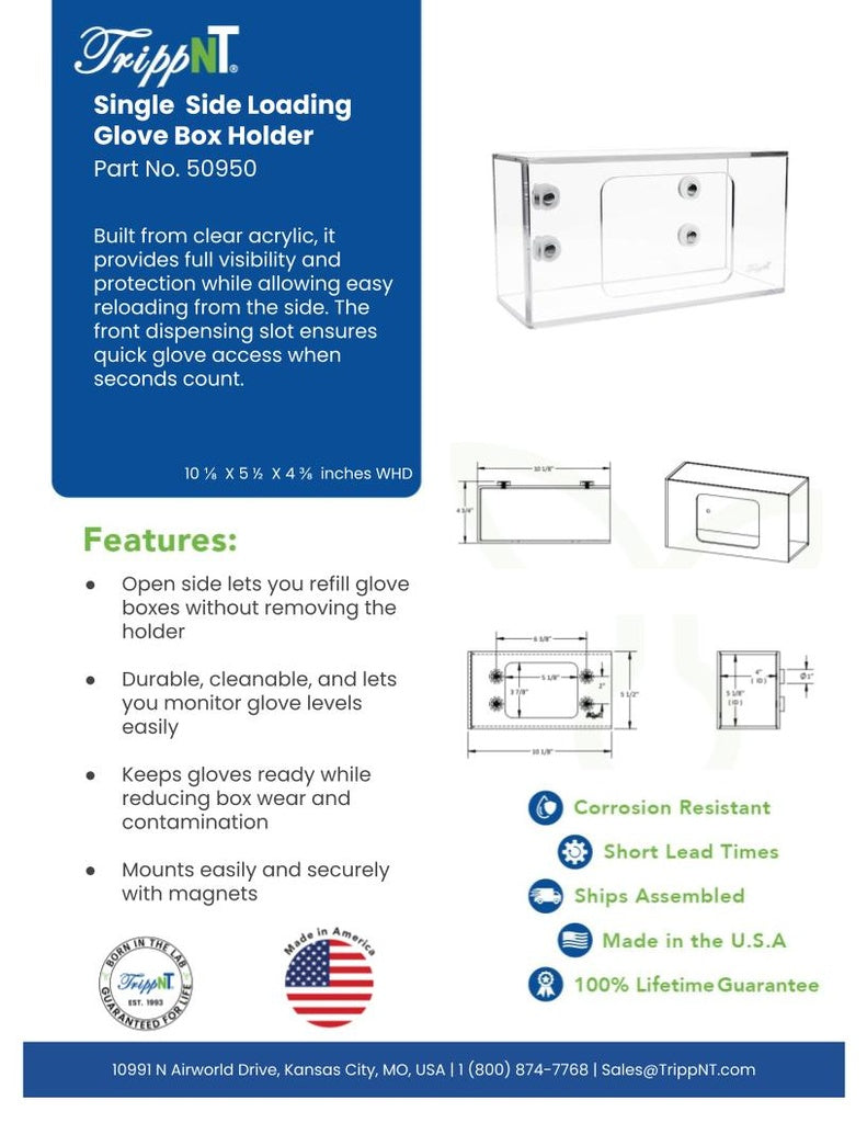 TrippNT 50950 — in-use view on BSC side baffle with one glove size staged and no-drill positioning