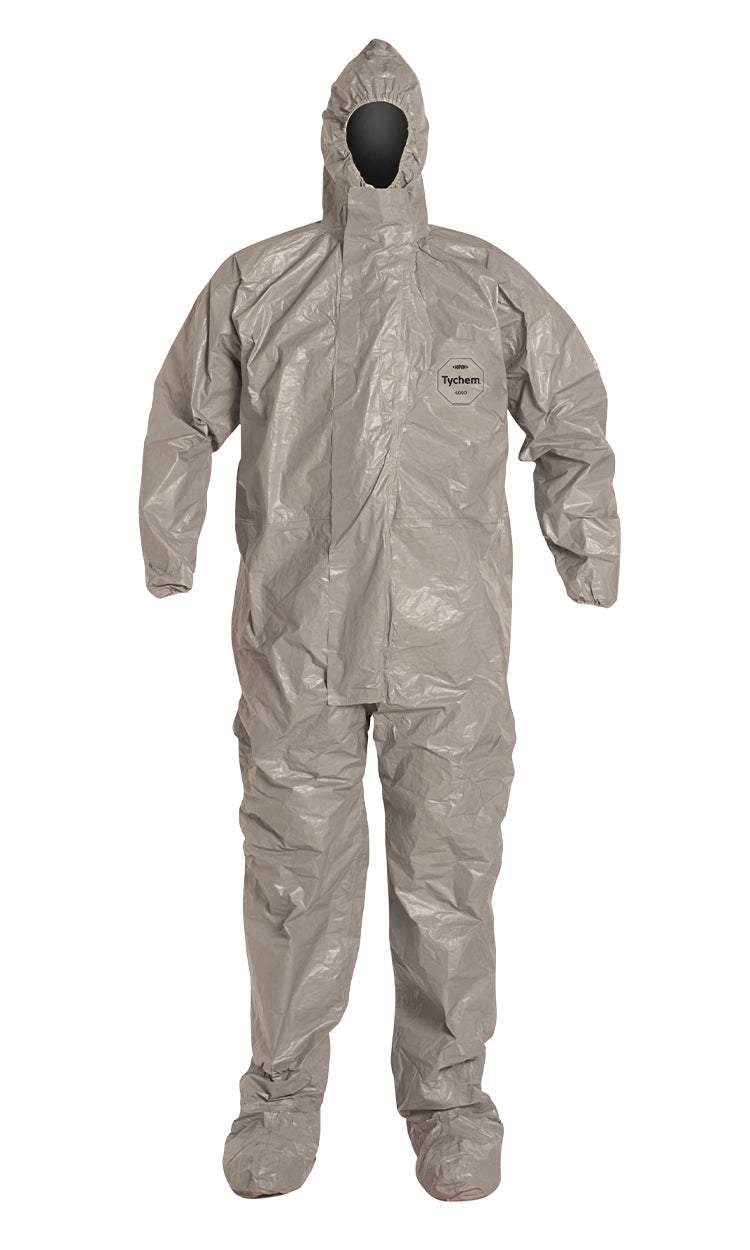 DuPont™ Tychem® 6000 TF169T-GY Hooded Coverall with Attached Socks — Case of 6