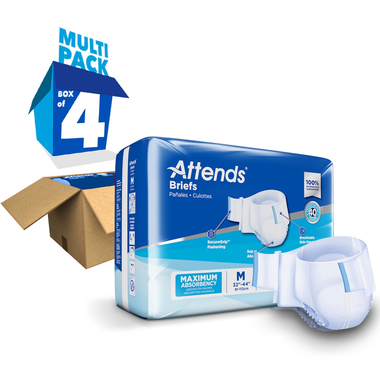 Attends® Briefs, Adult, Heavy Absorbency, Disposable, White