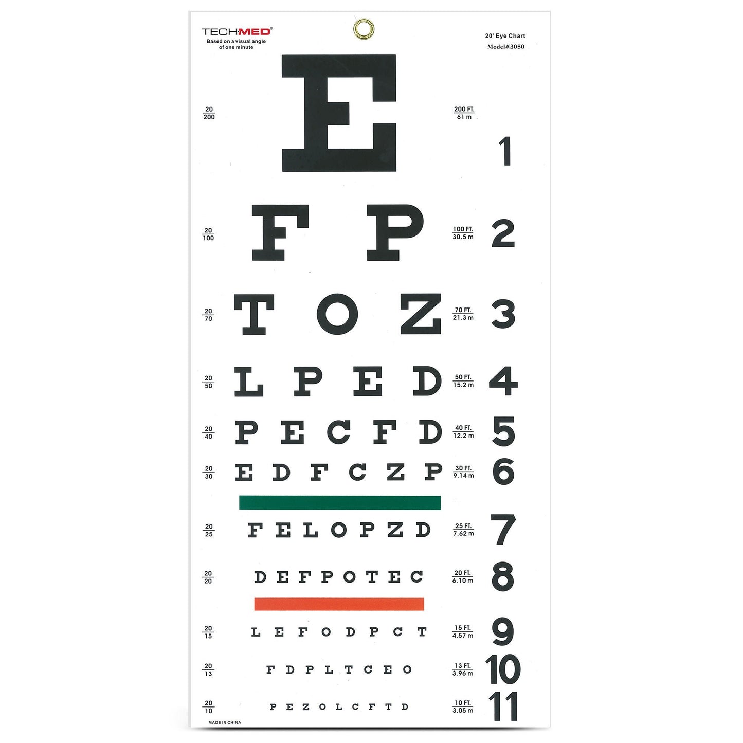 Tech-Med® Snellen Eye Test Chart, Wall Mounted, Matte Finish