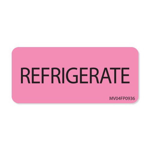 MedVision Pre-Printed Label Auxiliary Label Pink Paper REFRIGERATE Black Temperature Control